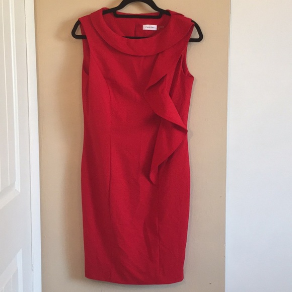 calvin klein red ruffle dress